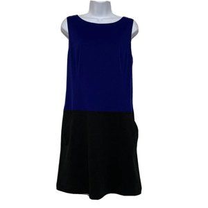 Ann Taylor Loft Shift Dress Size 8 Sleeveless Color Block Womens Black w/Pockets